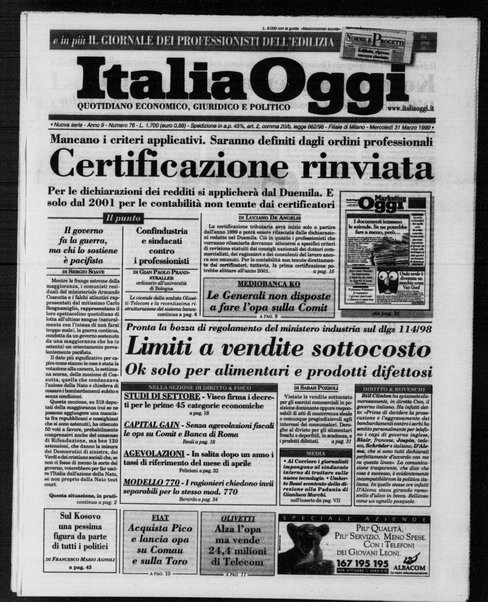 Italia oggi : quotidiano di economia finanza e politica